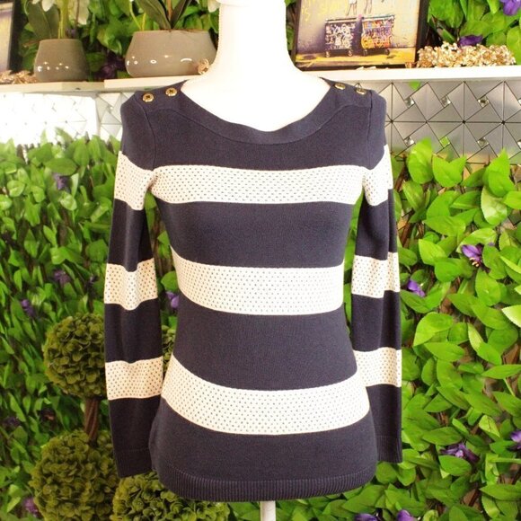 NWT Charter Club Stripe-Stitch Long Sleeve Sweater Intrepid Blue Combo XSP - Picture 2 of 8